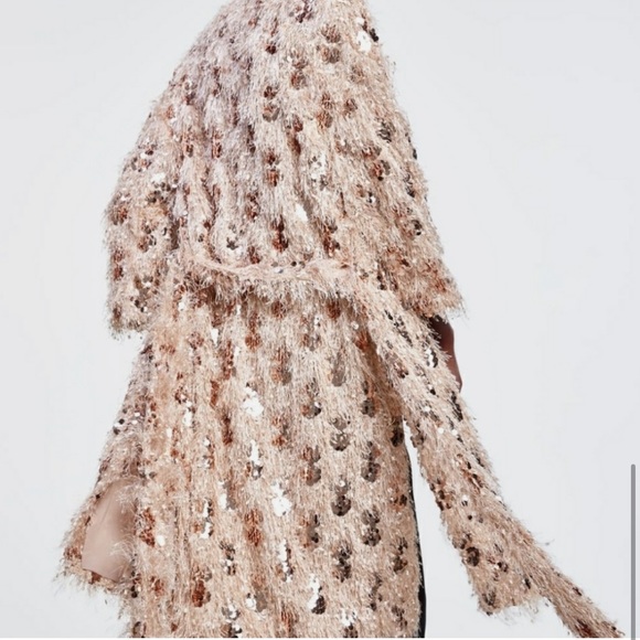 ZARZ FRINGE SEQUIN ROBE KIMONO LONG JACKET COAT - Picture 6 of 8
